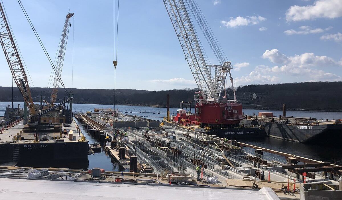 Construction work with cranes on Naval Base pier