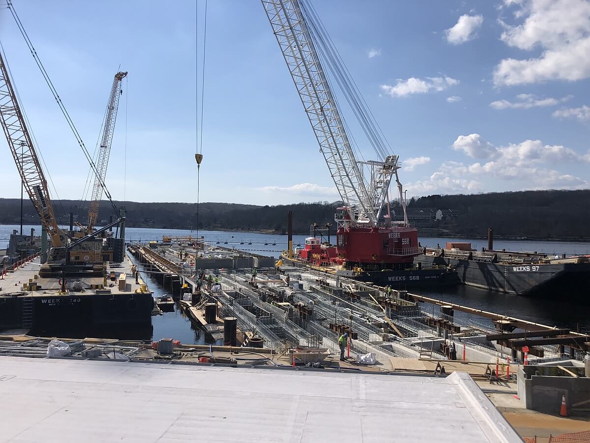Construction work with cranes on Naval Base pier