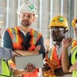 Group of construction workers and supervisors talking